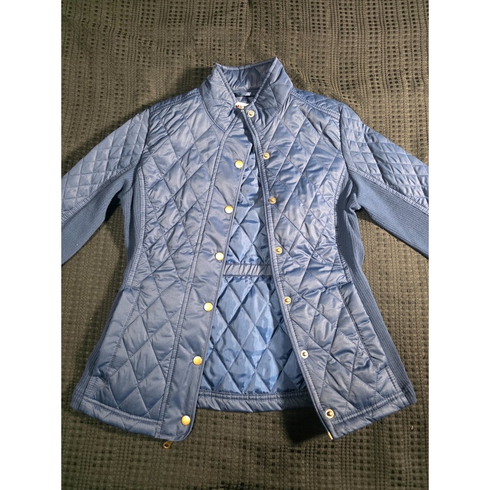 Merona Women's Quilted Jacket S/P Blue Full Zip Snap Front Lightweight Coat